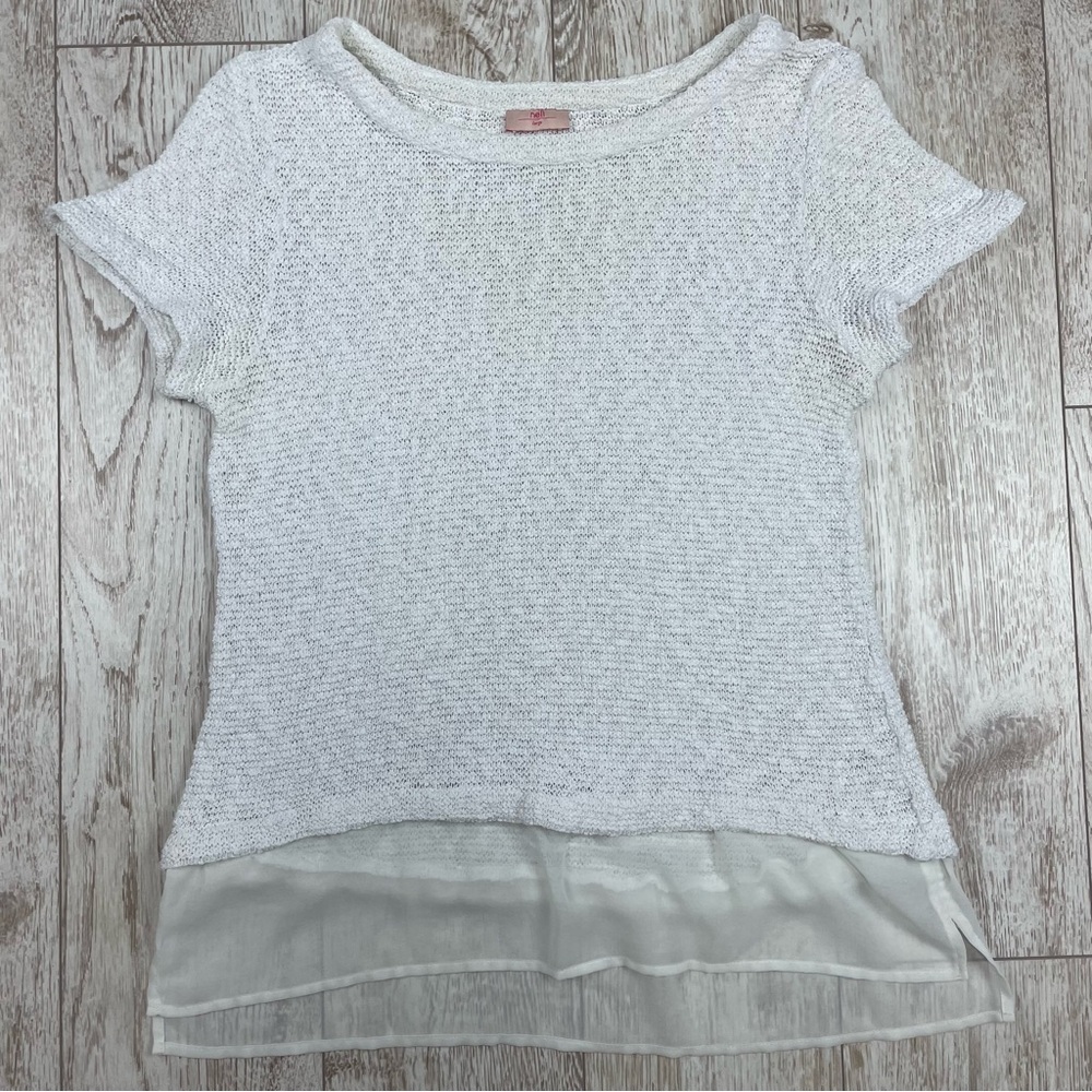 Cotton knit L Elegant White Knit Top
